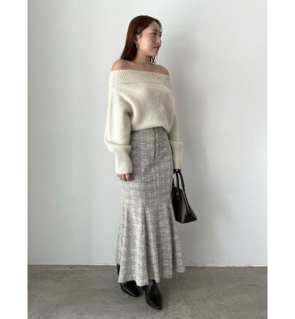 LAGUNAMOON「CHNラクーンブレンドビジューオフショルニットプルオーバー」|ニット・セーター|