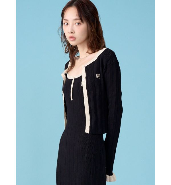 LAGUNAMOON「【FILA別注】ドライタッチバイカラーフリルデザインニットカーディガン」|カーディガン|ブラック