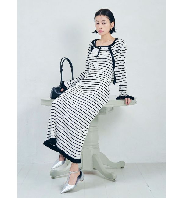 LAGUNAMOON「【FILA別注】ドライタッチバイカラーフリルデザインニットカーディガン」|カーディガン|