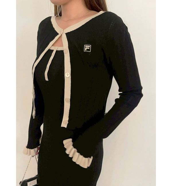 LAGUNAMOON「【FILA別注】ドライタッチバイカラーフリルデザインニットカーディガン」|カーディガン|