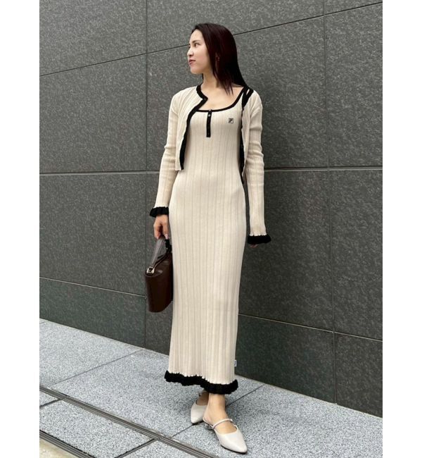 LAGUNAMOON「【FILA別注】ドライタッチバイカラーフリルデザインニットカーディガン」|カーディガン|