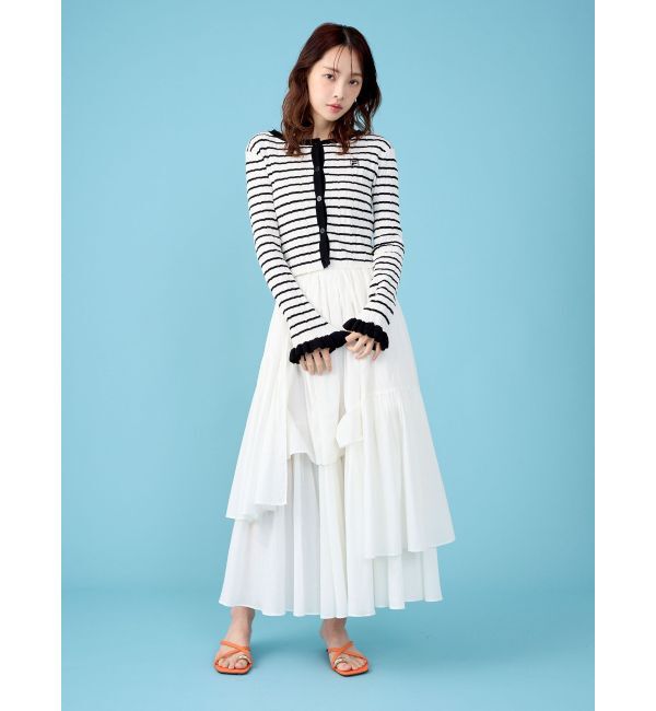 LAGUNAMOON「【FILA別注】ドライタッチバイカラーフリルデザインニットカーディガン」|カーディガン|