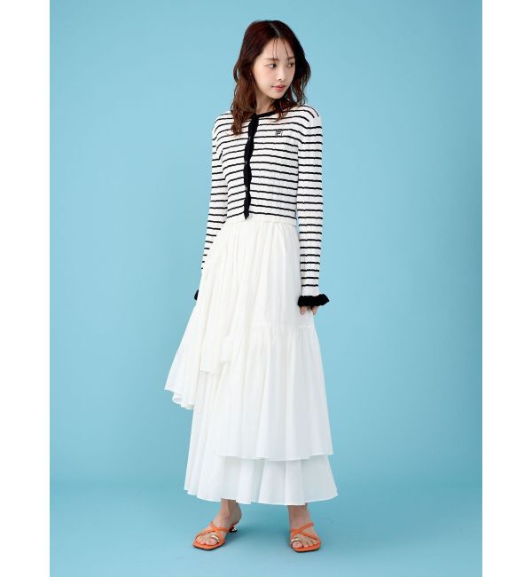 LAGUNAMOON「【FILA別注】ドライタッチバイカラーフリルデザインニットカーディガン」|カーディガン|