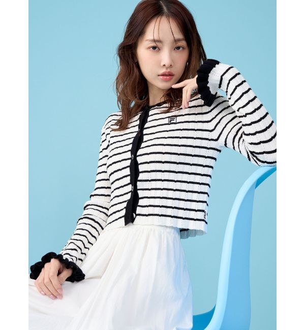 LAGUNAMOON「【FILA別注】ドライタッチバイカラーフリルデザインニットカーディガン」|カーディガン|ミックス