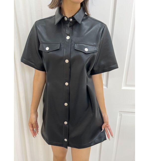 EVRIS「フェイクレザーミニワンピース」|ワンピース|ブラック