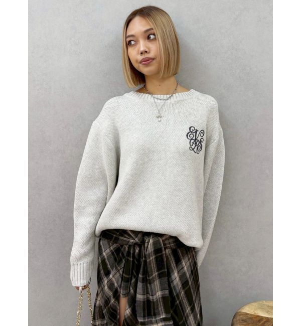 EVRIS「ワンポイントバックオープンニットトップス」|ニット・セーター|グレー