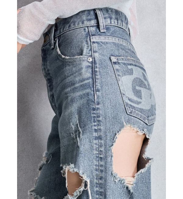 GYDA「ハイウエスト tear up damageストレートワイドデニムパンツ」|デニム|