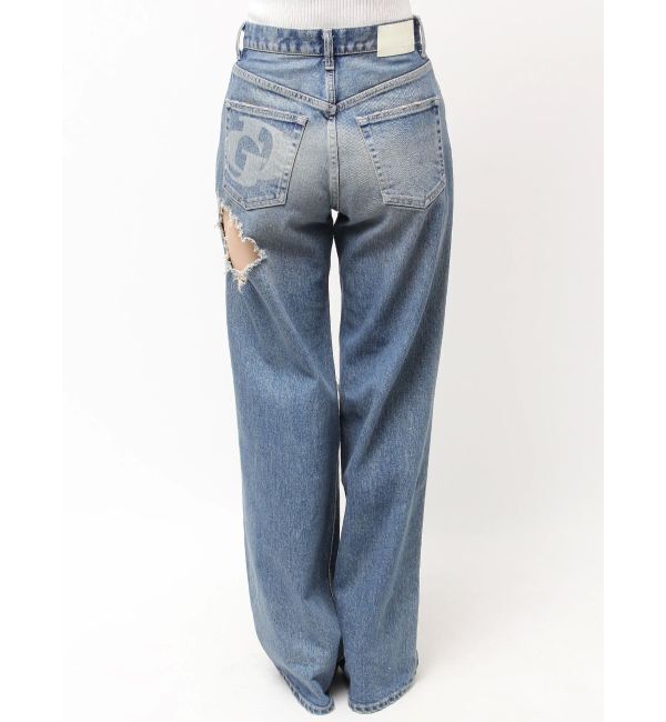 GYDA「ハイウエスト tear up damageストレートワイドデニムパンツ」|デニム|