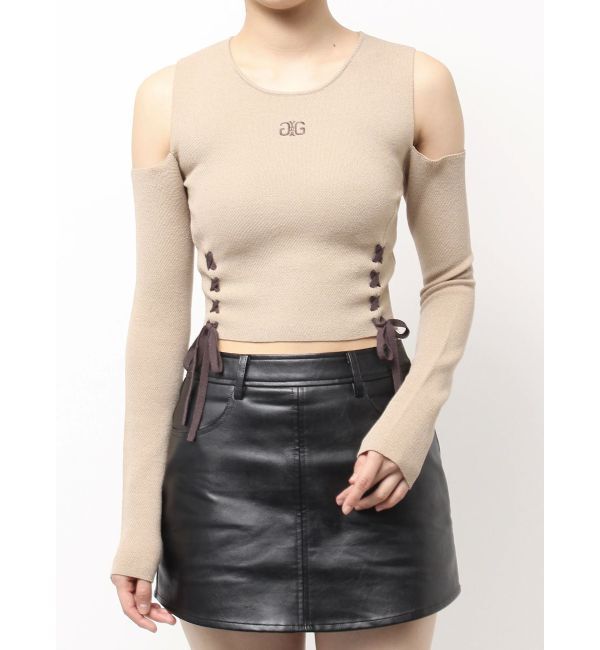 GYDA「Symmetry GYDAフロントレースアップニットトップス」|ニット・セーター|ベージュ