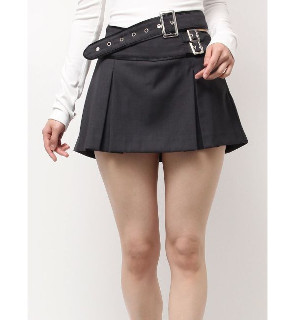 GYDA「belt designプリーツスカートライクショートパンツ」|スカート|ブラック