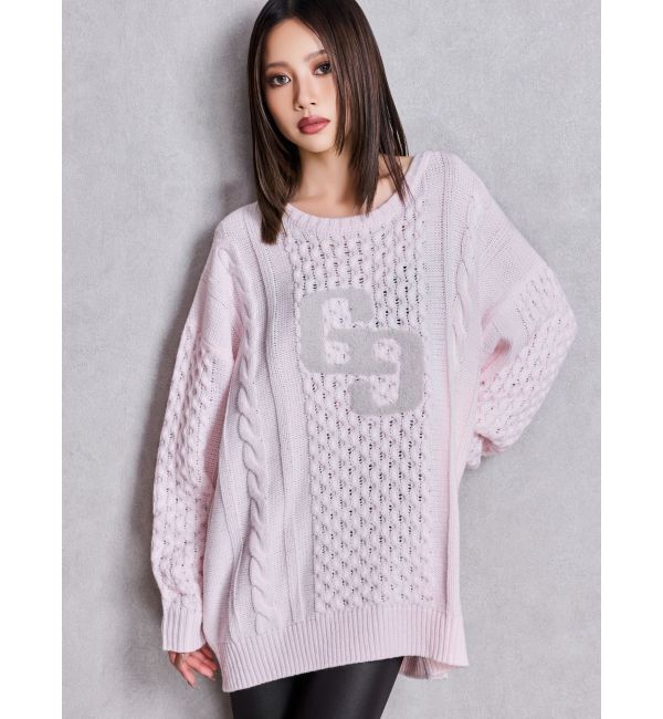 GYDA「GGサガラ刺繍ケーブルニットトップス」|ニット・セーター|ピンク