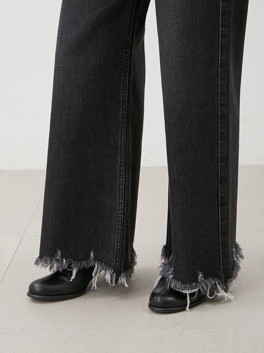 Mila Owen「裾フリンジクロップドフレアデニムパンツ」|デニム|