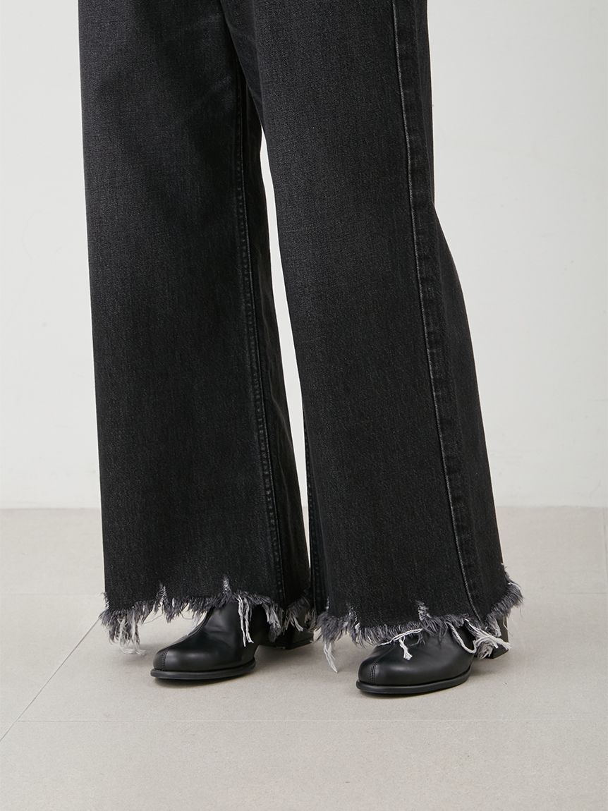 Mila Owen「裾フリンジクロップドフレアデニムパンツ」|デニム|