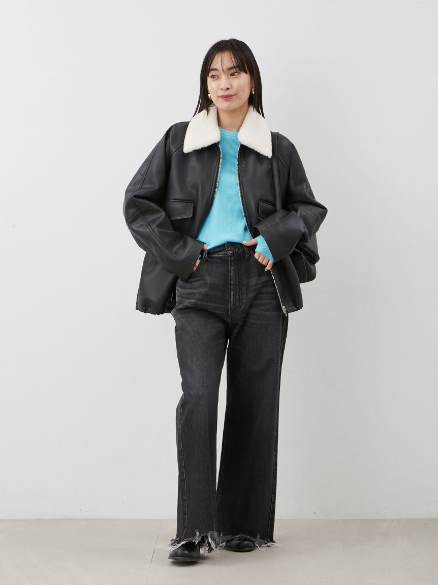 Mila Owen「裾フリンジクロップドフレアデニムパンツ」|デニム|