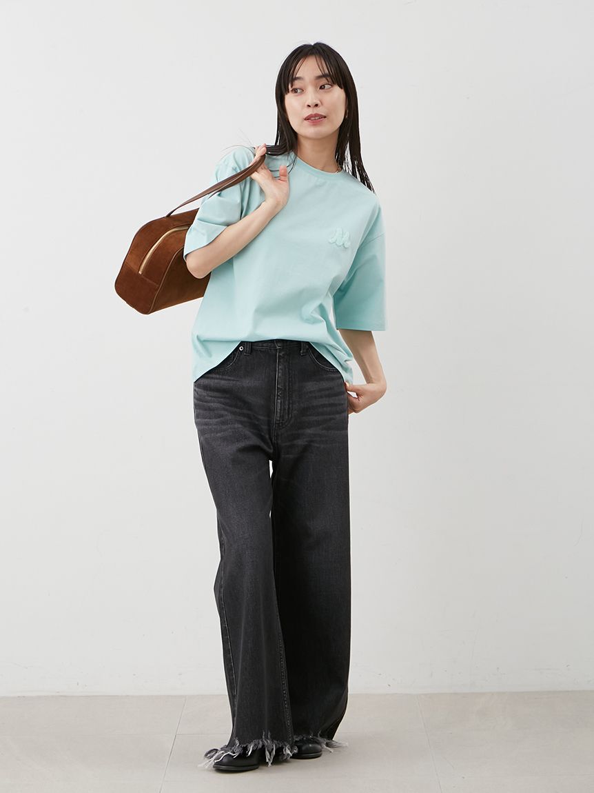 Mila Owen「裾フリンジクロップドフレアデニムパンツ」|デニム|