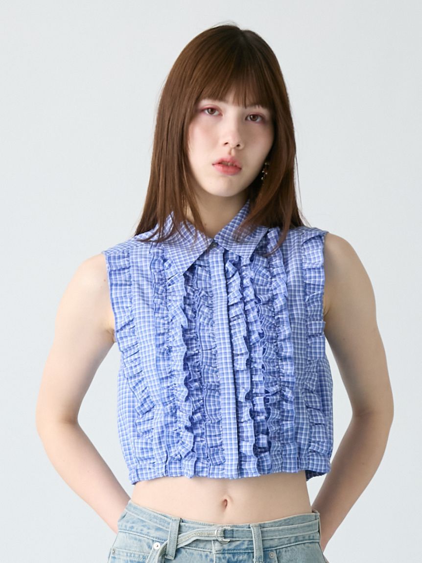 FURFUR「ノースリーブフリルブラウス」|シャツ・ブラウス|BLU
