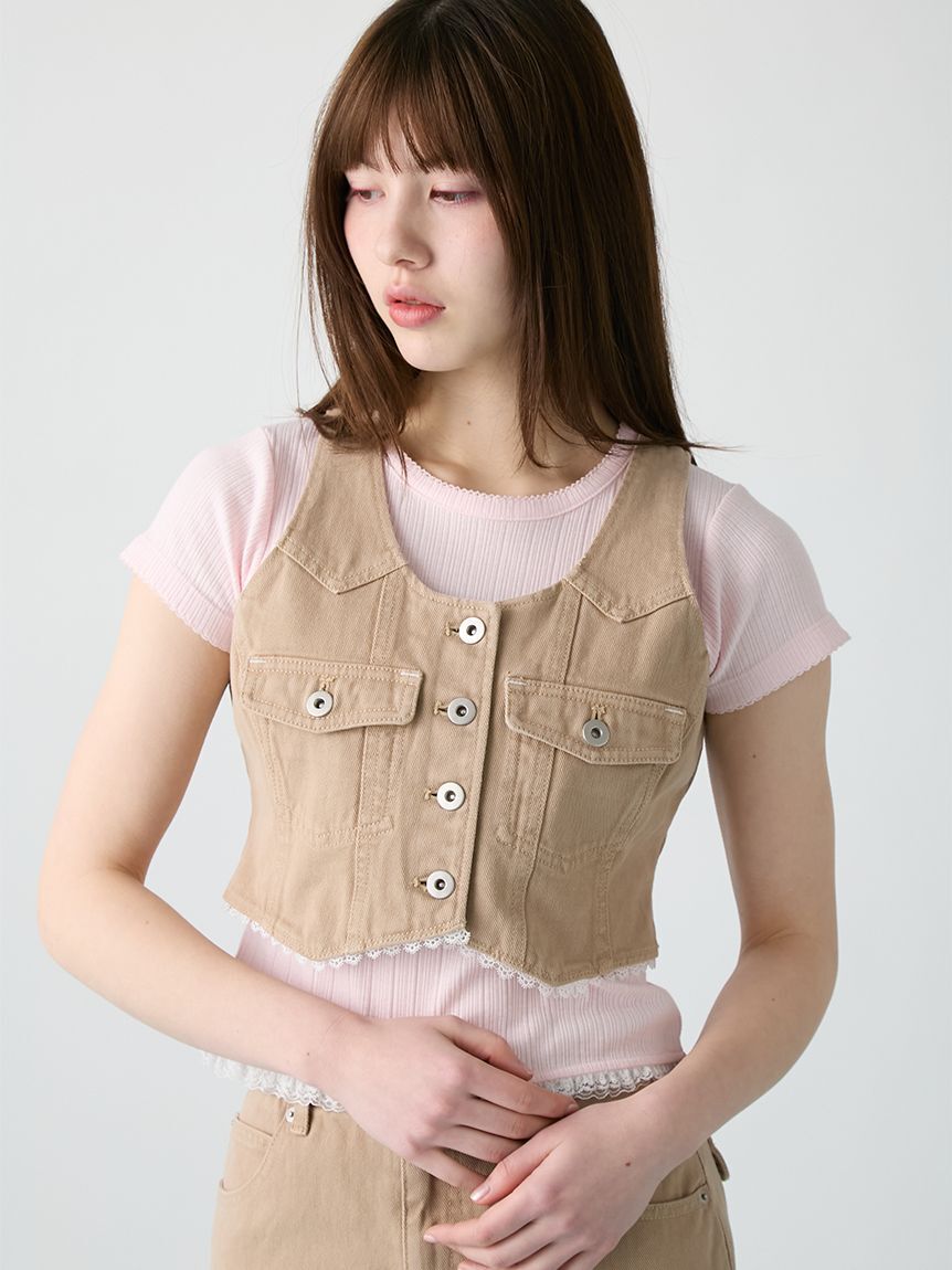 FURFUR「レースドッキングデニムベスト」|ダウンベスト・ベスト|BEG