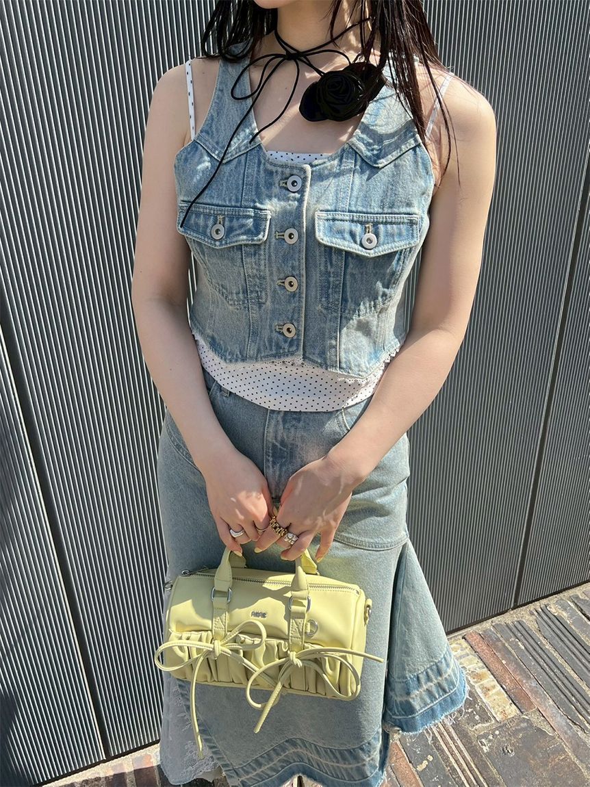 FURFUR「レースドッキングデニムベスト」|ダウンベスト・ベスト|