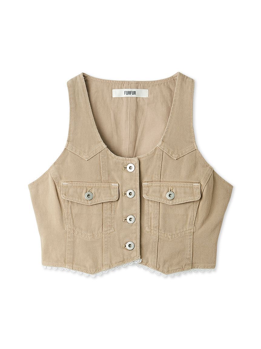 FURFUR「レースドッキングデニムベスト」|ダウンベスト・ベスト|