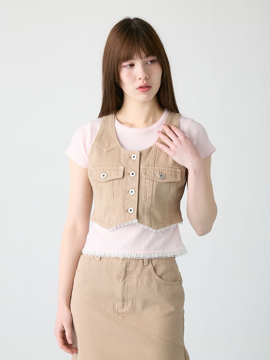 FURFUR「レースドッキングデニムベスト」|ダウンベスト・ベスト|