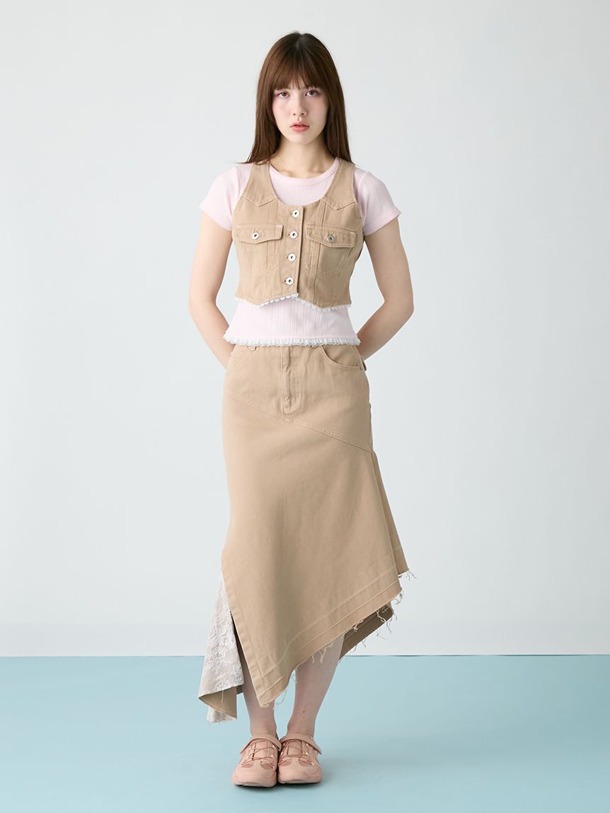 FURFUR「レースドッキングデニムベスト」|ダウンベスト・ベスト|