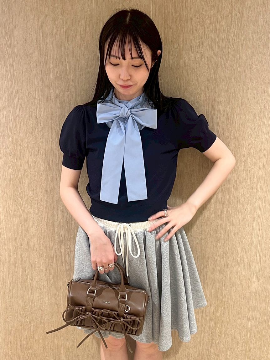 FURFUR「【限定カラー】ボウタイドッキングニットトップス〈マシンウォッシャブル〉」|ニット・セーター|