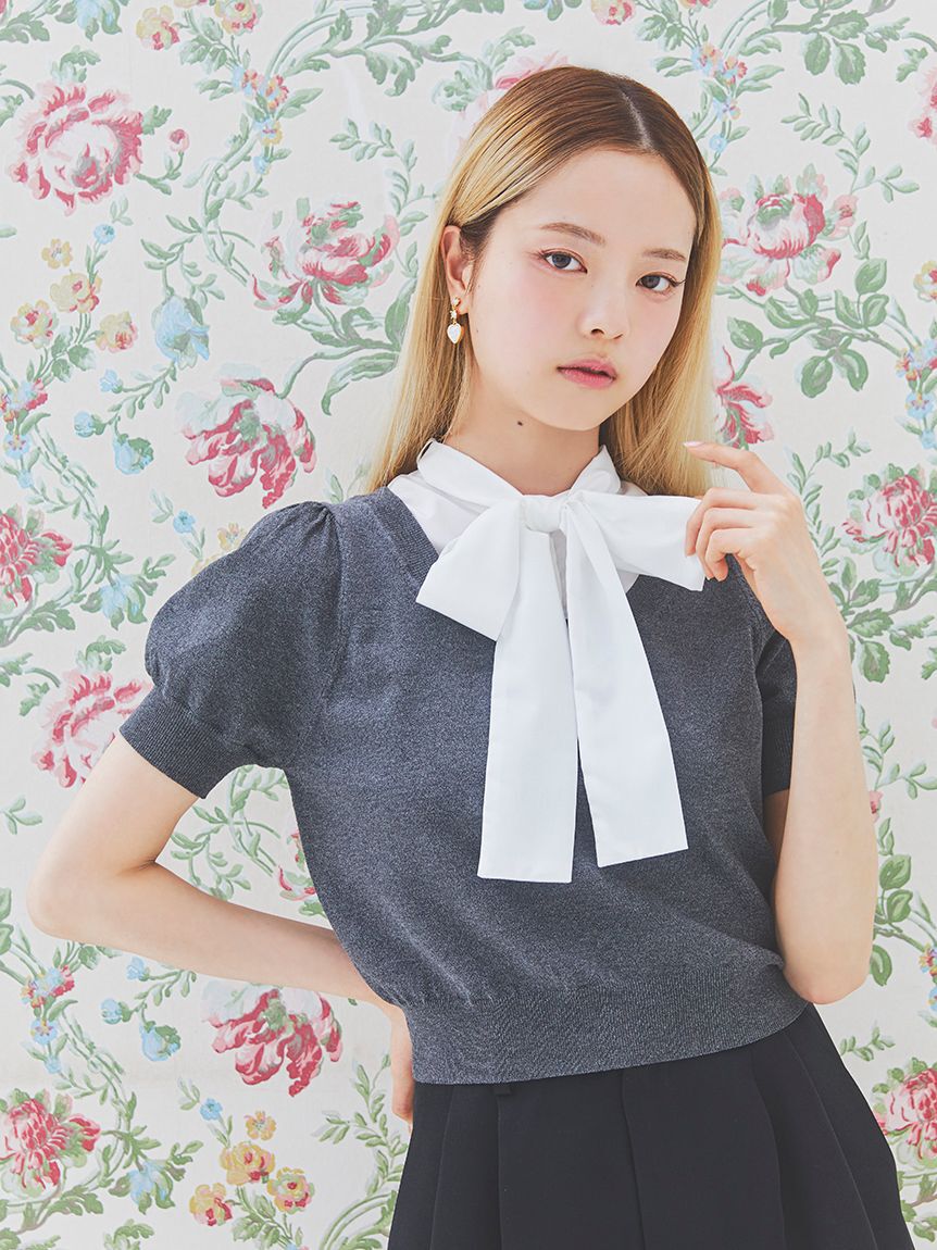 FURFUR「【限定カラー】ボウタイドッキングニットトップス〈マシンウォッシャブル〉」|ニット・セーター|