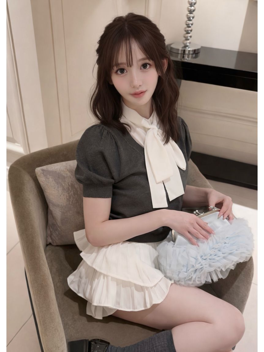 FURFUR「【限定カラー】ボウタイドッキングニットトップス〈マシンウォッシャブル〉」|ニット・セーター|