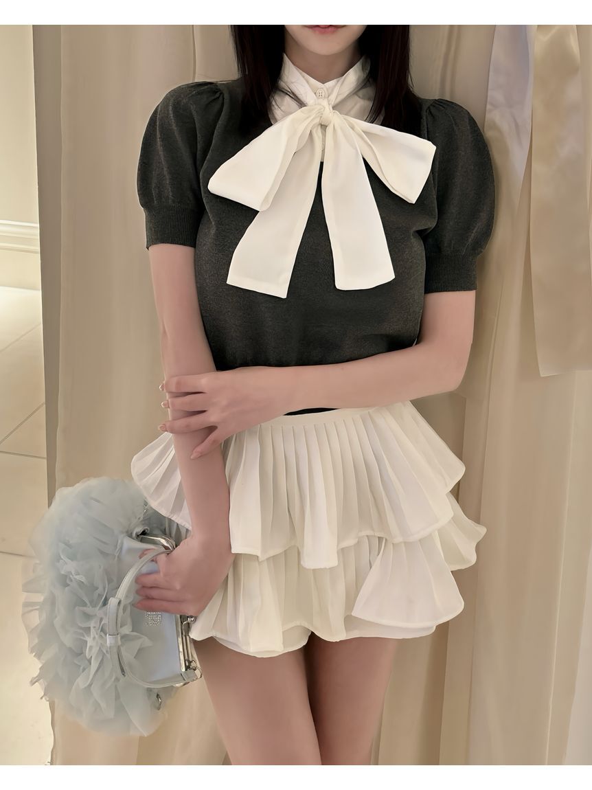 FURFUR「【限定カラー】ボウタイドッキングニットトップス〈マシンウォッシャブル〉」|ニット・セーター|