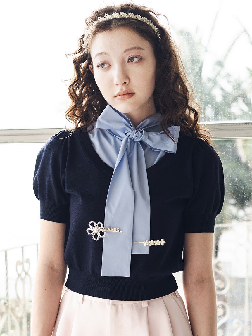 FURFUR「【限定カラー】ボウタイドッキングニットトップス〈マシンウォッシャブル〉」|ニット・セーター|NVY