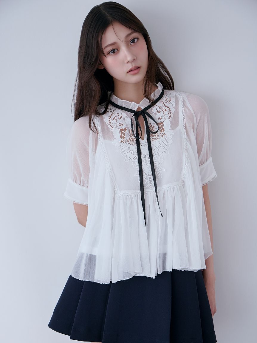 SNIDEL「エンブロイダリー楊柳ブラウス」|シャツ・ブラウス|