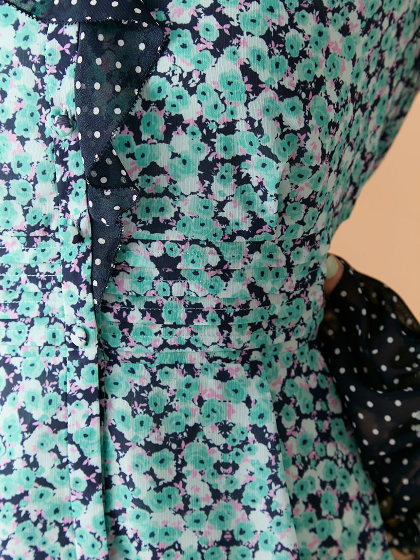 LILY BROWN「バイカラーフラワープリントボウタイブラウス」|シャツ・ブラウス|