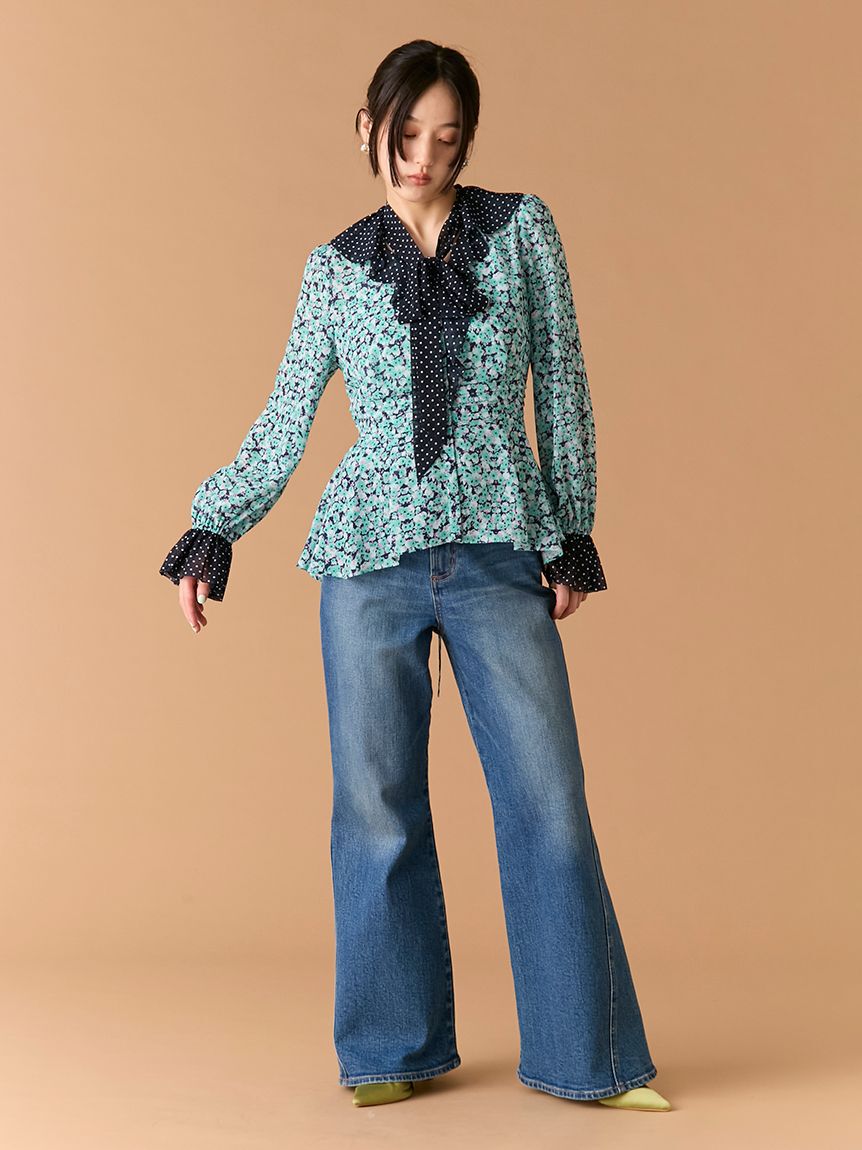 LILY BROWN「バイカラーフラワープリントボウタイブラウス」|シャツ・ブラウス|