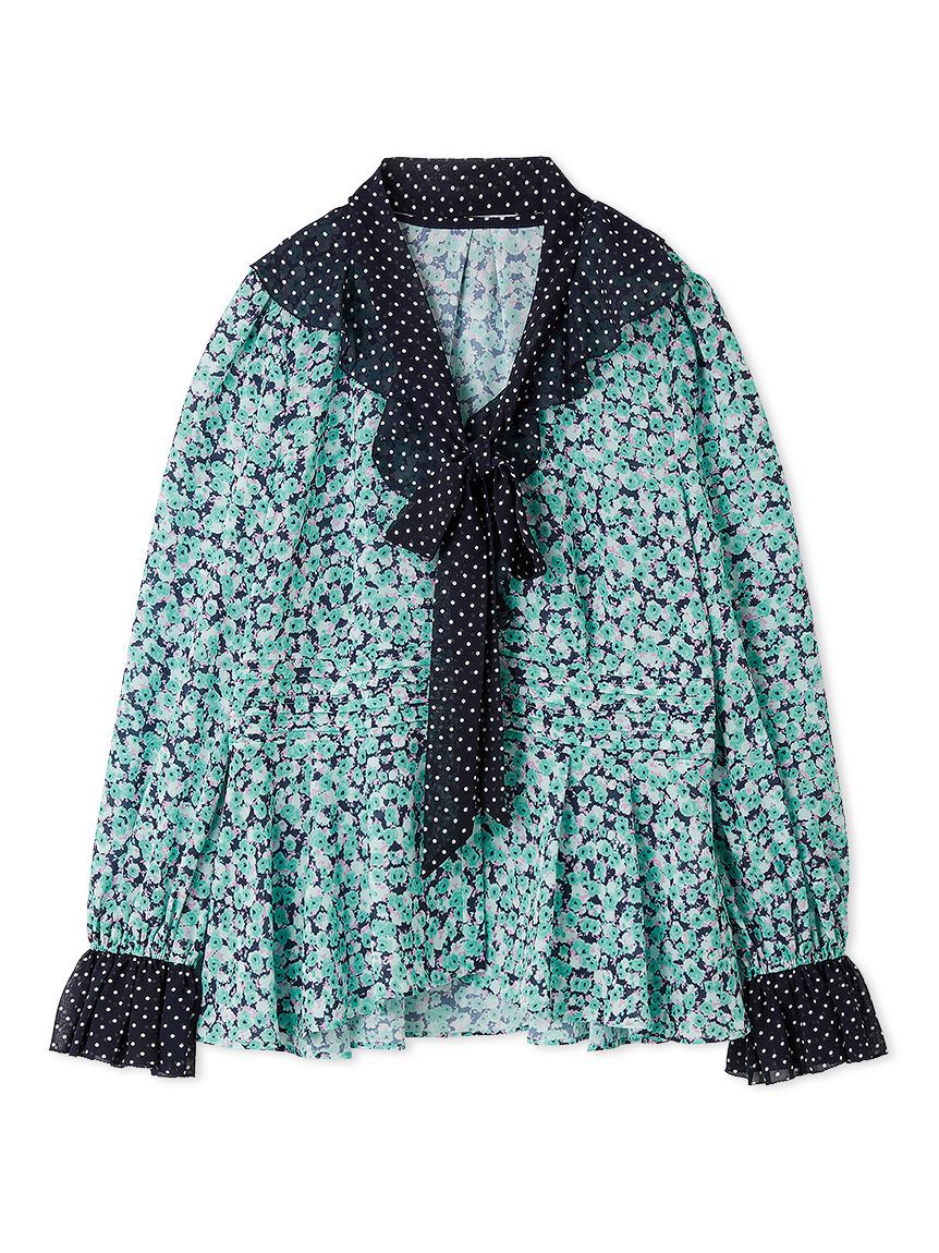 LILY BROWN「バイカラーフラワープリントボウタイブラウス」|シャツ・ブラウス|