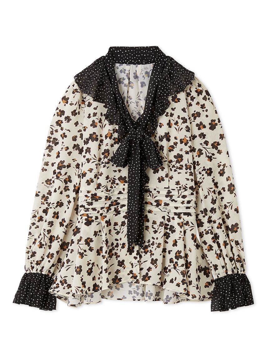 LILY BROWN「バイカラーフラワープリントボウタイブラウス」|シャツ・ブラウス|