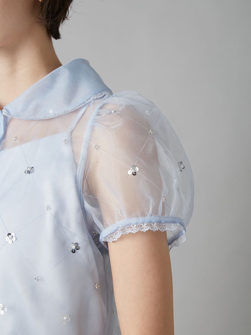 LILY BROWN「[L.B CANDY STOCK]ラウンドカラービジューブラウス」|シャツ・ブラウス|