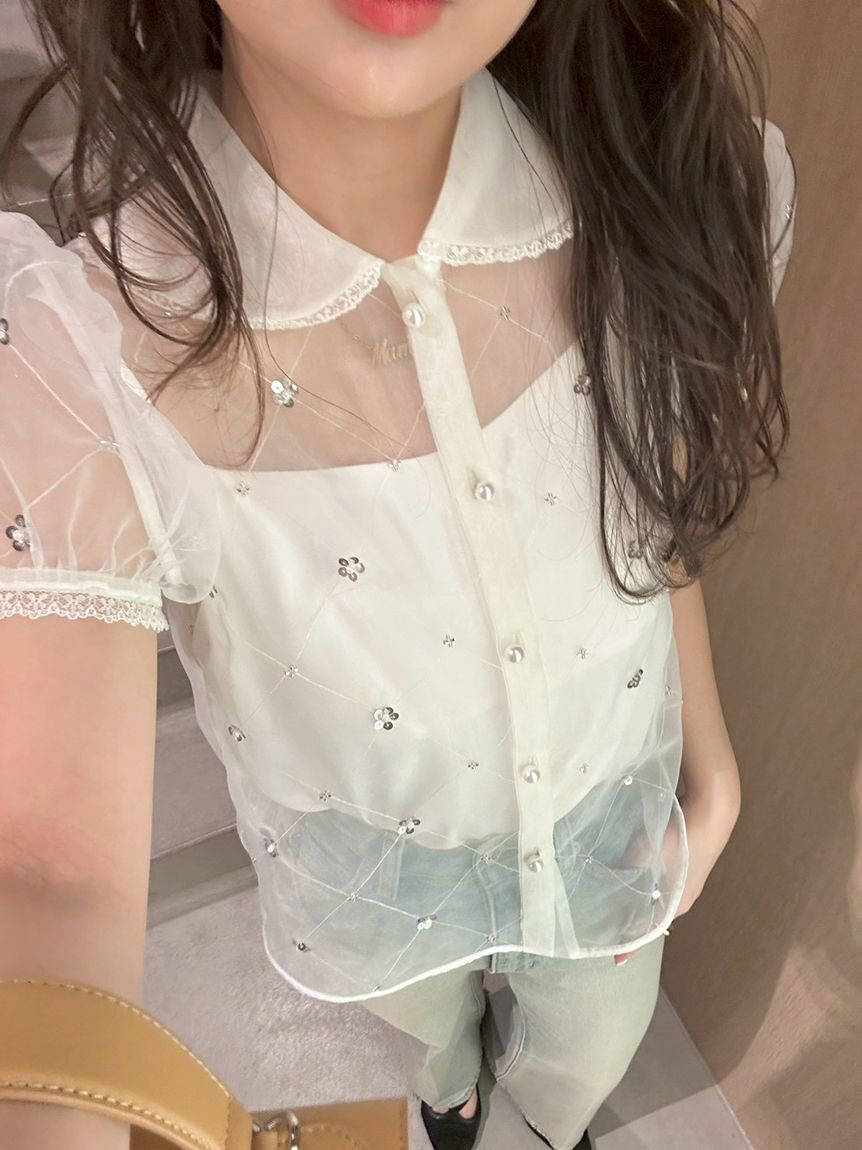 LILY BROWN「[L.B CANDY STOCK]ラウンドカラービジューブラウス」|シャツ・ブラウス|