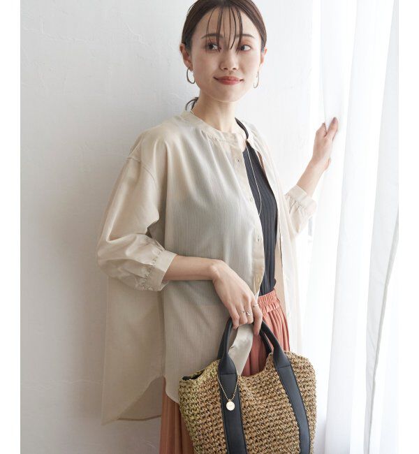 ikka「シアストライプバンドカラーシャツ」|シャツ・ブラウス|