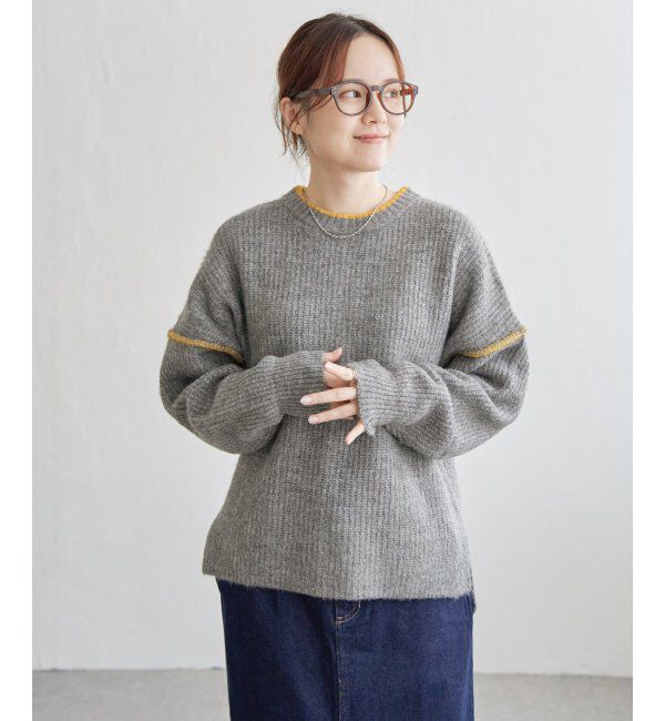 Lbc with Life「配色ステッチ畦ニットプルオーバー」|カーディガン|グレー