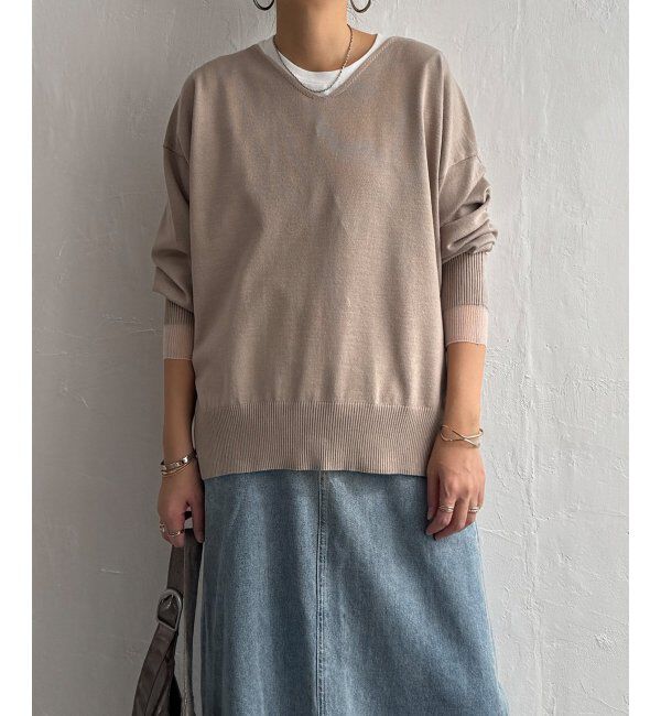 Lbc with Life「レーヨンポリV袖チュールニット」|カーディガン|