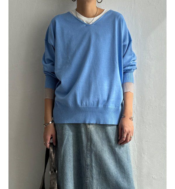 Lbc with Life「レーヨンポリV袖チュールニット」|カーディガン|