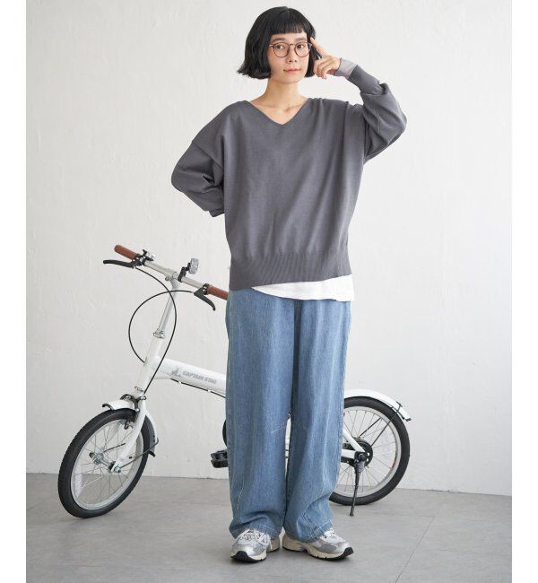 Lbc with Life「レーヨンポリV袖チュールニット」|カーディガン|