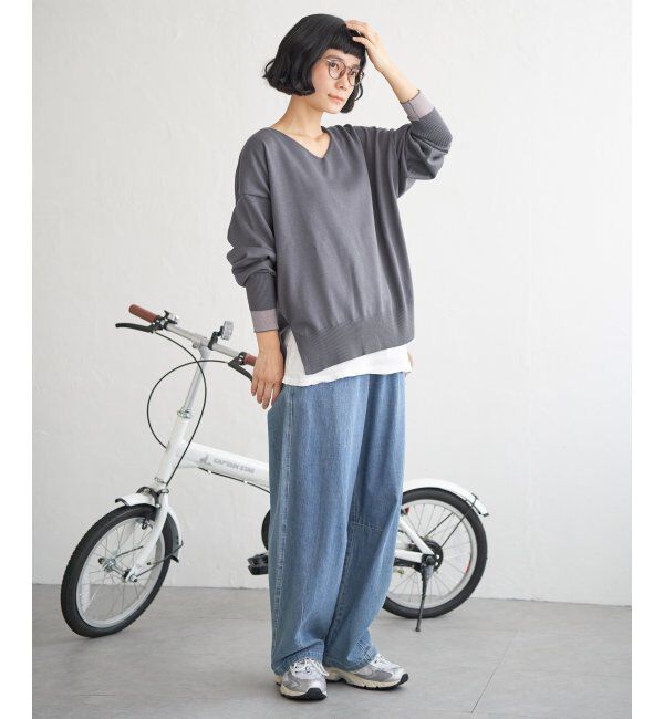 Lbc with Life「レーヨンポリV袖チュールニット」|カーディガン|