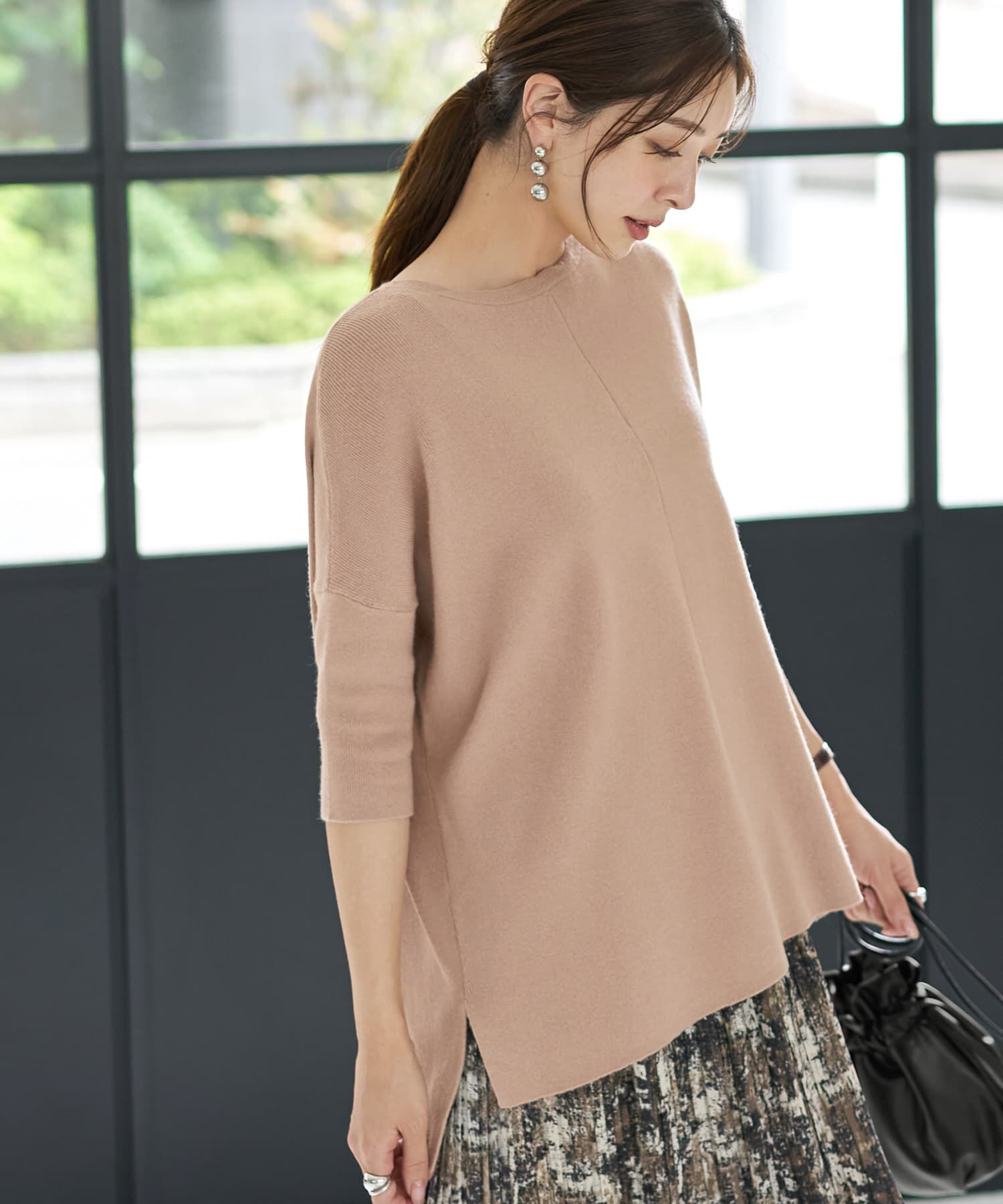 STYLE DELI「ソフトタッチ◆８分袖ドルマンニットトップス」|ニット・セーター|ベージュ