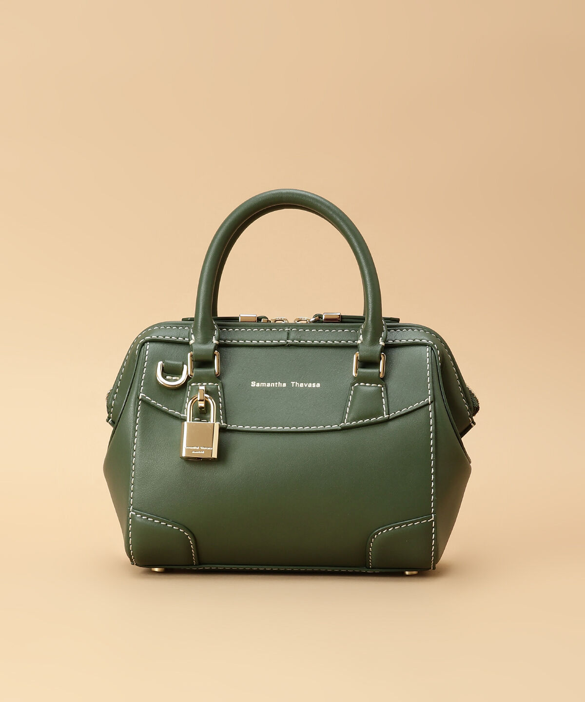 Samantha Thavasa「イタリアンカーフレザー ボストンバッグ 小サイズ」|ハンドバッグ|カーキ