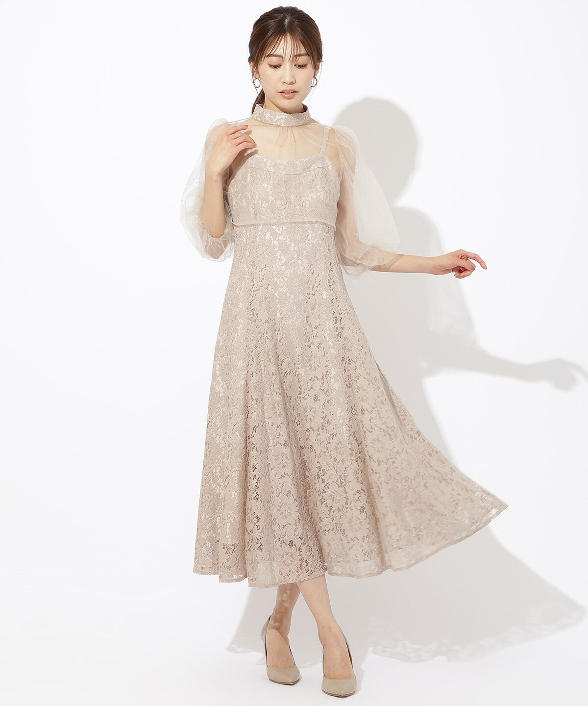 アンドクチュール「チュールブラウスレイヤーレースドレス」|ドレス|