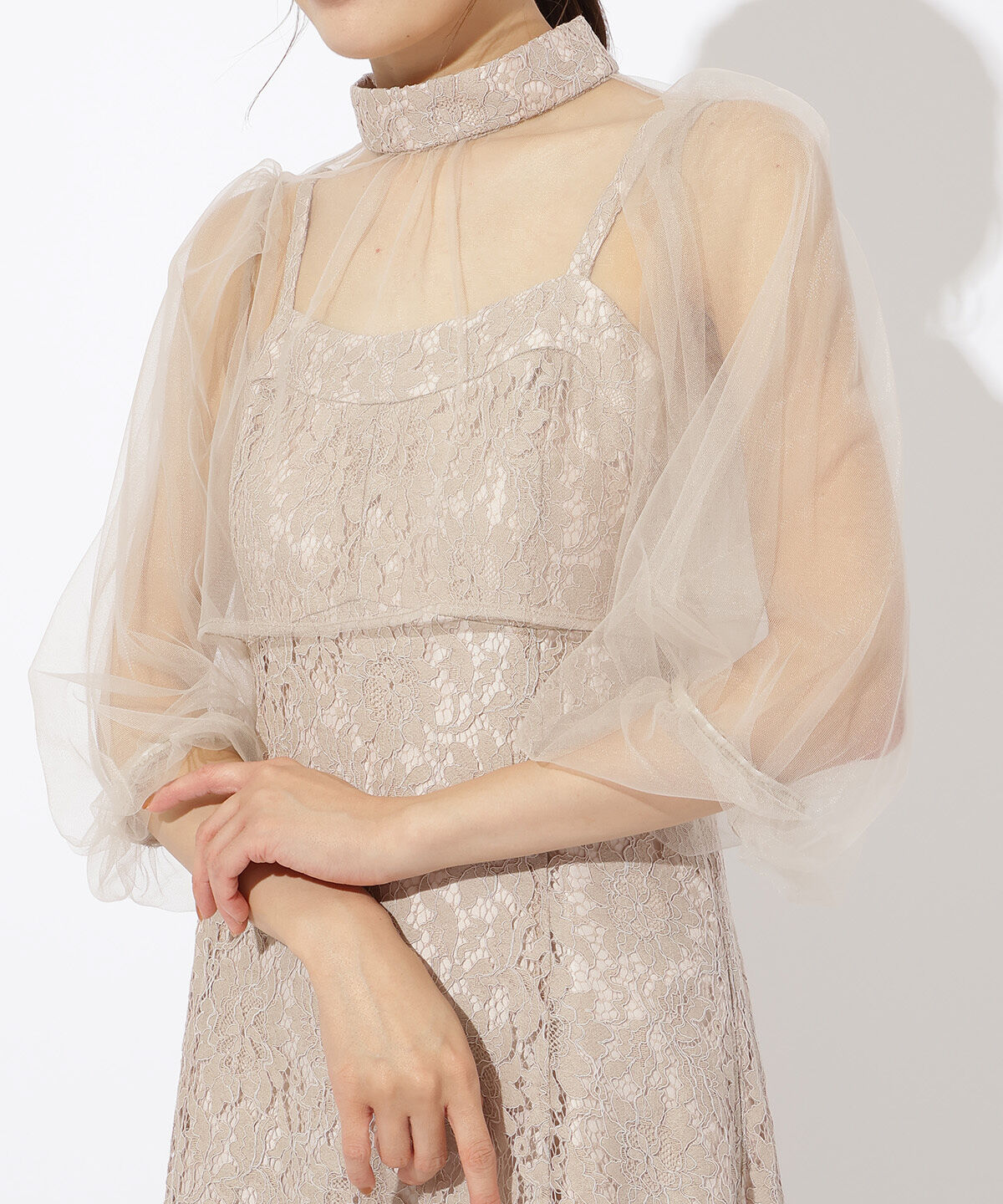 アンドクチュール「チュールブラウスレイヤーレースドレス」|ドレス|