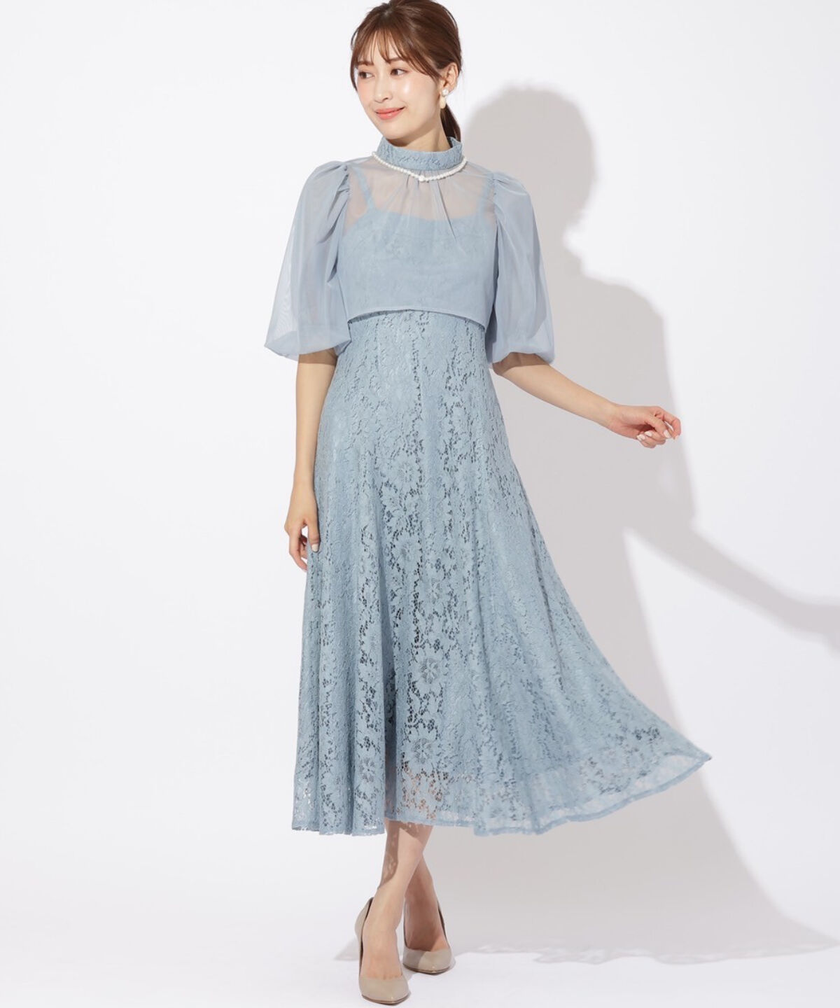 アンドクチュール「チュールブラウスレイヤーレースドレス」|ドレス|