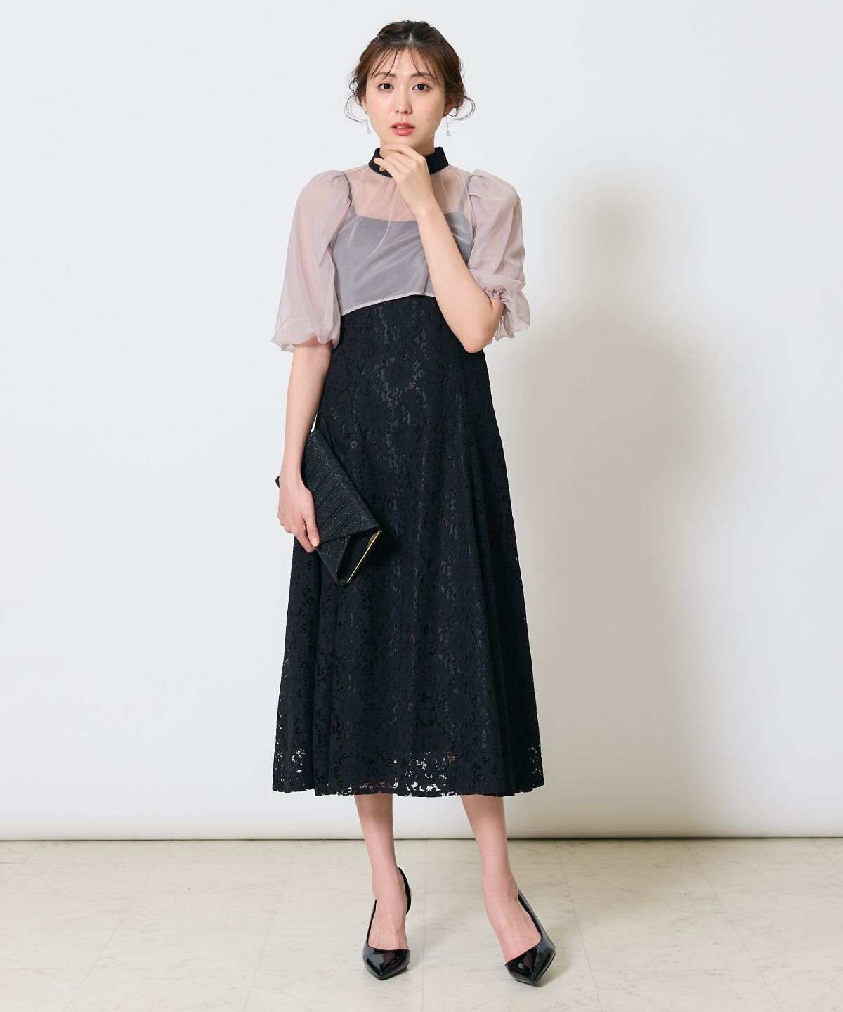 アンドクチュール「チュールブラウスレイヤーレースドレス」|ドレス|