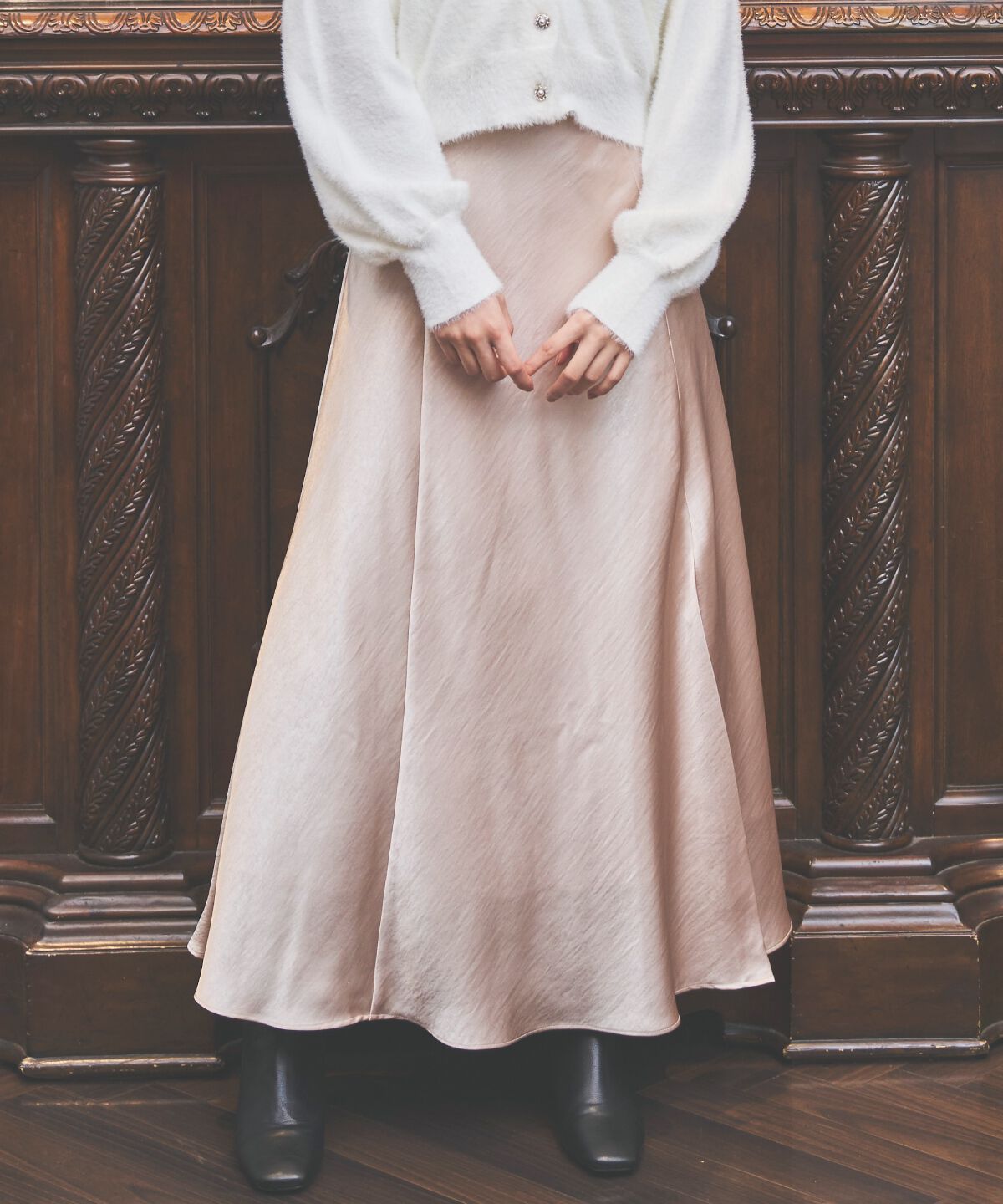 アンドクチュール「サテンバイアススカート」|フレア|